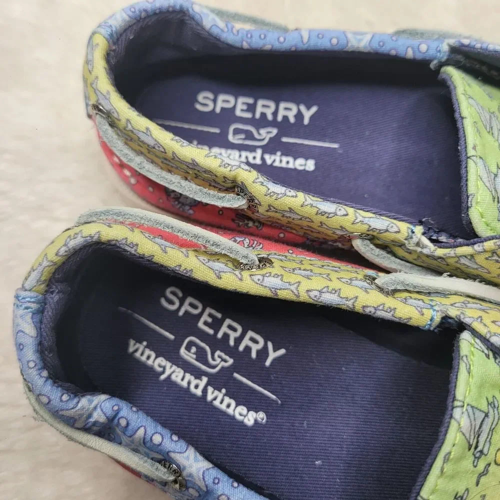 SPERRY X VINEYARD VINES AO PATCHWORK BOATS CRABS STARFISH SHOES GIRLS SIZE 2 NEW